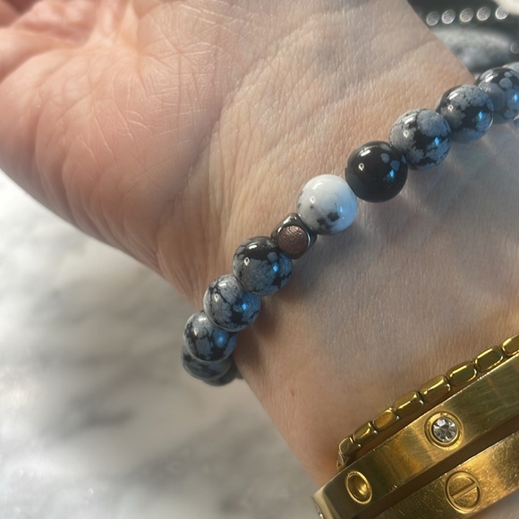Jade & snowflake obsidian bracelet - Picture 4 of 4